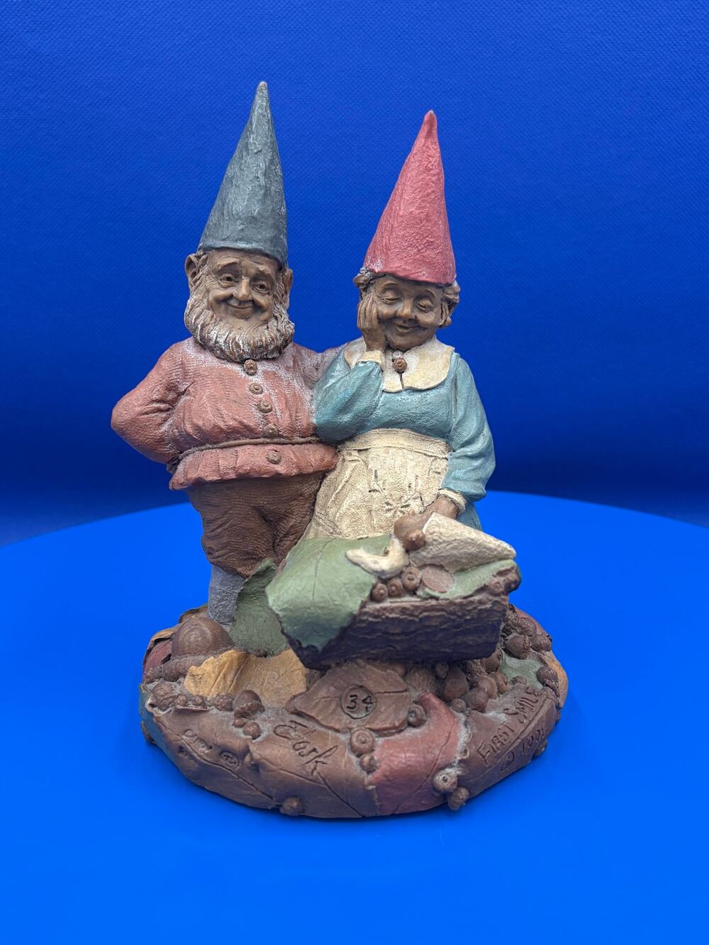 Vintage T Clark 1991 Gnome First Smile Couple Looking over Baby